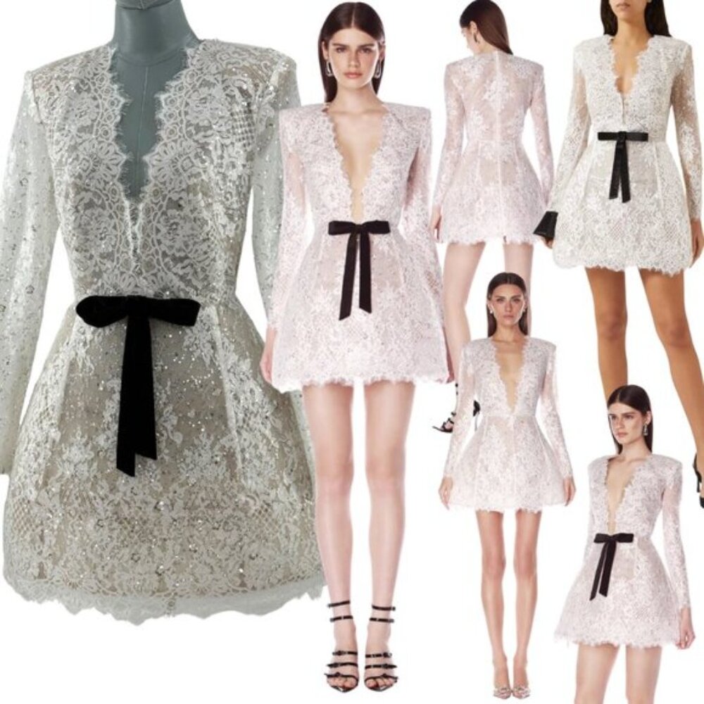 🆕 BRONX & BANCO 🧿 NWOT Isa Long Sleeve Mini Dress, with Bow - Sz S / US 4